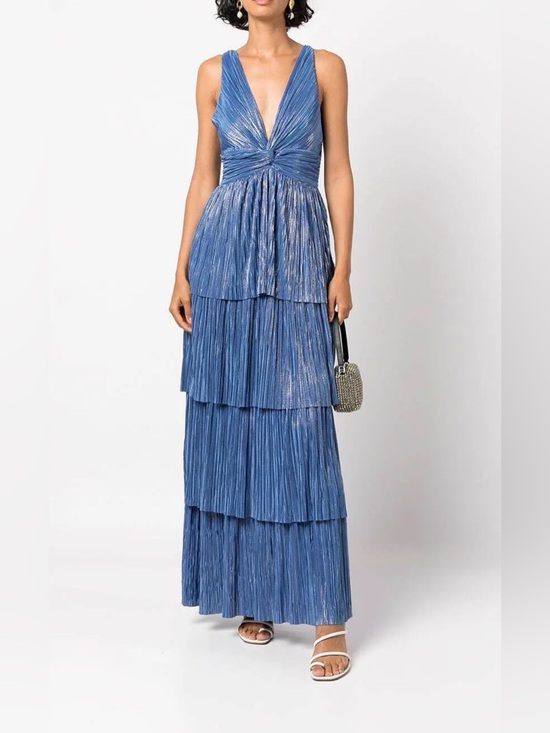 Sabina Musayev Dresses & Skirts - Sabina Musayev Delphina Twist Front Tiered Pleated V-Neck Maxi Dress
